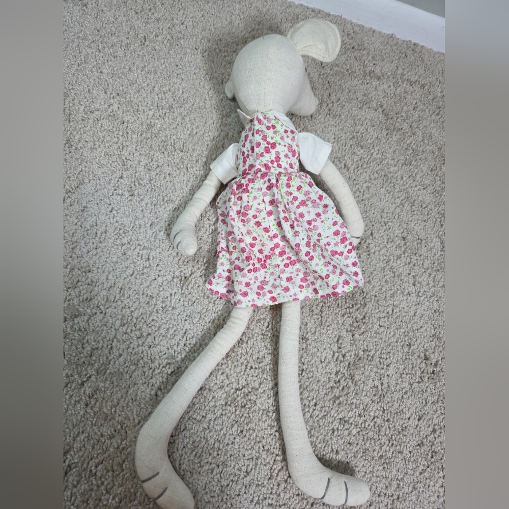 Mud Pie Cream Mouse Plush in Floral Dress - Picture 4 of 5